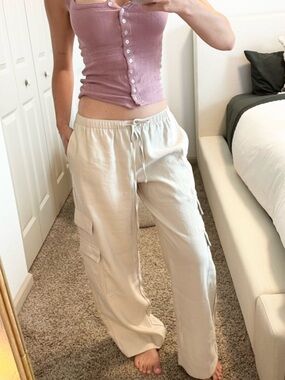 Abercrombie & Fitch Beige Wide-Leg Cargo Drawstring Pants